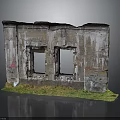 Dilapidated Wall With Two Window Frames Peeling Paint And Grass At Base