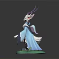 Mythical White Animal With Purple Antlers Blue Robe On Green Base Holding Staff