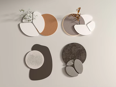 Modern Decorative Wall Hangings With Various Shapes Round Irregular And Natural Materials Plant Decorations 3d model