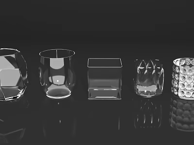Five Transparent Glass Cups With Various Shapes For Modern Home Decoration 3d model