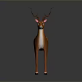 Cartoon Orange Deer with White Spots and Large Antlers on Gray Background with Ground Reflection