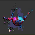 Anime Style Girl And Colorful Robot Creature With Multiple Legs Round Head And Blue Liquid