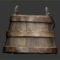 Rustic Vintage Wooden Bucket With Metal Hoops For Daily Household Use