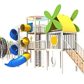 Kindergarten Amusement Facilities Combination Climbing Frame Slide Drill Cage Drill Net Physical Training Development Fun Bridge Rotary Slide 3d model