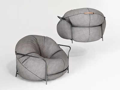 Modern Gray Fabric Single Sofa with Round Plush Design and Metal Frame 3d model