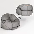 Modern Gray Fabric Single Sofa with Round Plush Design and Metal Frame