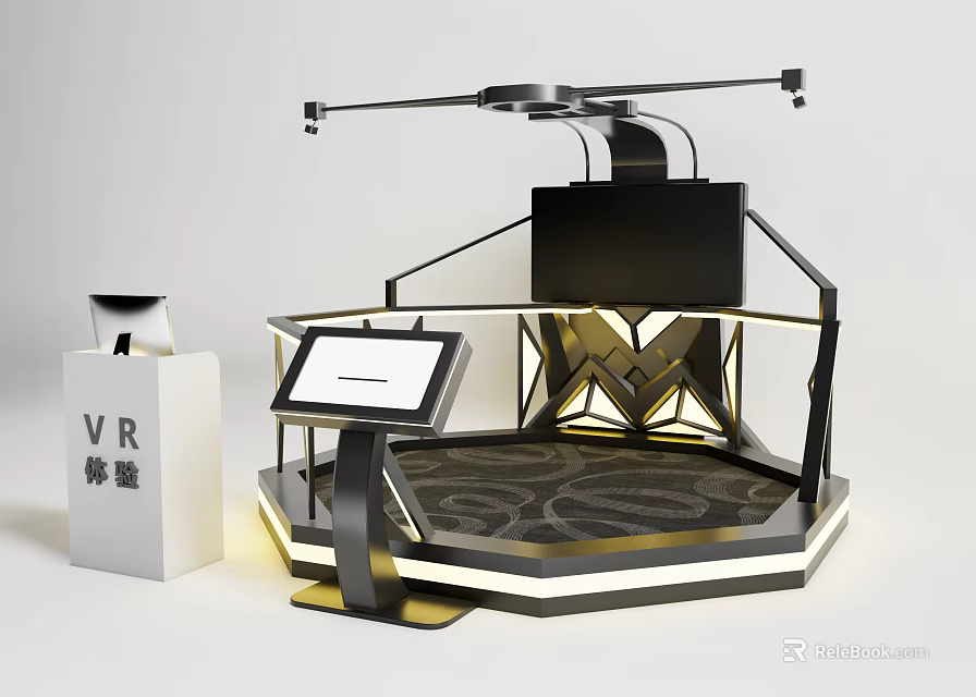 VR Experience Setup With Interactive Platform Display Screen And Control Panel 3d model 