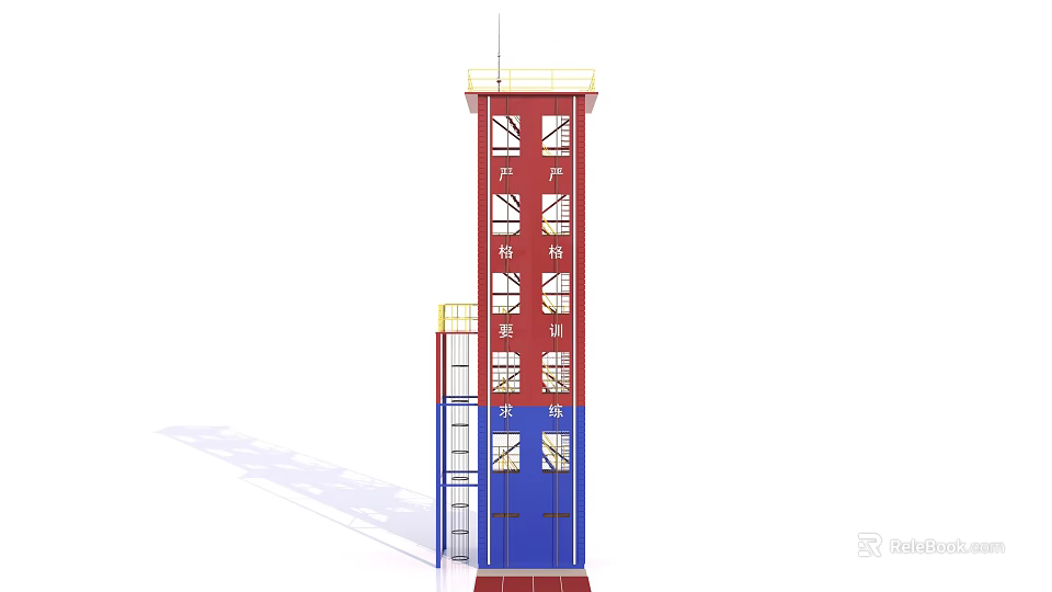 Multi Story Red And Blue Fire Fighting Training Tower Equipment 3d model 