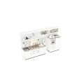 White Modern Kitchen Interior With Cabinets Drawers Jars Counter And Appliances