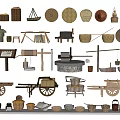 Traditional Rustic Garden Ornaments With Baskets Clay Pots Wheelbarrows And Woven Items