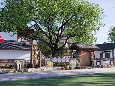 New Chinese Style Folk House Country House Courtyard Wall Landscape Wall Courtyard Green Brick Grey Tile Low Wall Folk Dwelling Folk Culture model