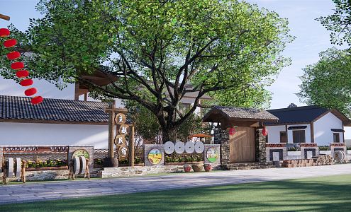 New Chinese Style Folk House Country House Courtyard Wall Landscape Wall Courtyard Green Brick Grey Tile Low Wall Folk Dwelling Folk Culture 3d model