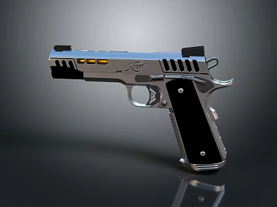Modern Tactical Pistol With Metallic Silver Body Black Grip And Tactical Rail Design 3d model
