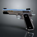Modern Tactical Pistol With Metallic Silver Body Black Grip And Tactical Rail Design