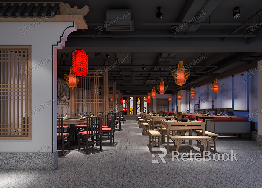 New Chinese Restaurant Restaurant Hall model