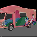Pink Coffee Truck With Cartoon Patterns Awning And Serving Window Appliances