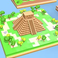 Cartoon Scene 3D World Famous Landmarks Models With Green Bases And Trees