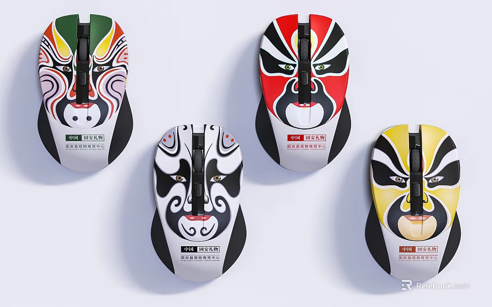 Unique Computer Mice With Peking Opera Mask Designs In Four Colors 3d model