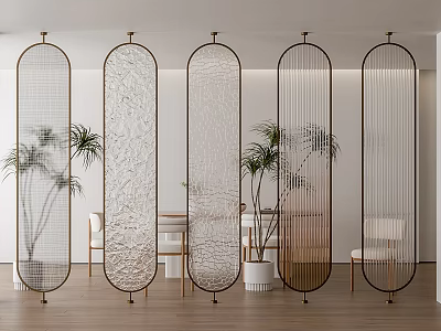 Modern Room Dividers With Metal Frames Various Textures And Potted Plants In Interior Space 3d model