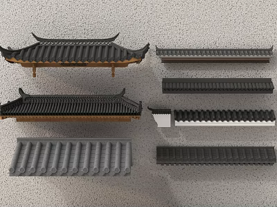 Traditional Architectural Components Featuring Various Roof Tiles And Eaves Designs Styles 3d model