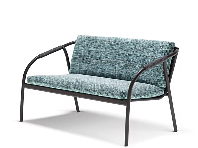 Modern Two Seater Leisure Chair With Blue Green Woven Fabric And Black Metal Frame 3d model
