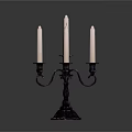 Vintage Black Metal Candelabra Featuring Multiple White Candles And Ornate Arms