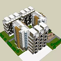 Modern Multi Storey Residential Building With Colored Facade Windows Balconies And Trees