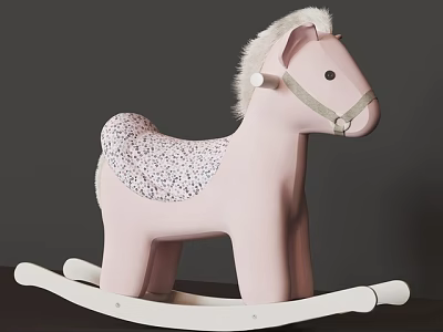 Pink Spotted Rocking Horse Crafted From Wooden Building Blocks With White Rockers 3d model