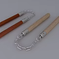 Traditional Martial Arts Nunchucks With Red And Light Wooden Handles And Silver Chains