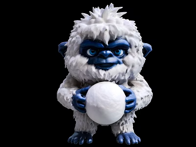 White Furry Decorative Figurine With Blue Face Hands Holding White Ball For Home Decoration 3d model