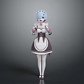Anime Maid Character With Blue Hair Wearing Classic Maid Dress And White Stockings