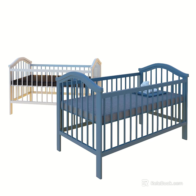 Wooden Children's Beds with Guardrails in Light and Blue Colors for Toddlers 3d model 