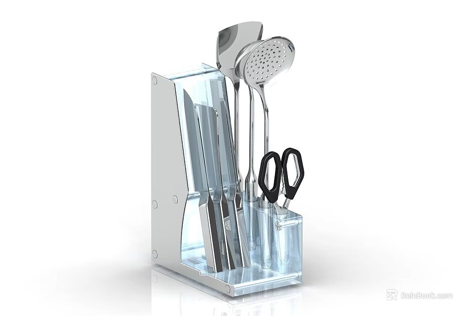 Transparent Kitchen Utensil Holder With Knives Ladle Slotted Spoon And Scissors 3d model 