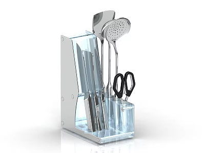 Transparent Kitchen Utensil Holder With Knives Ladle Slotted Spoon And Scissors 3d model