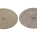Woven Round Rugs With Neutral Blue Tones And Textured Decorative Patterns