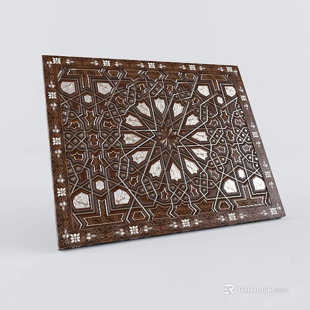 Traditional Wooden Wall Decor With Intricate Geometric Pattern And Inlay Design 3d model 
