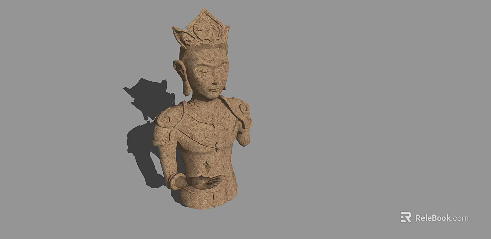 Exquisite Buddha Bust Stone Landscape Sculpture With Intricate Headpiece And Detailed Shoulders 3d model 