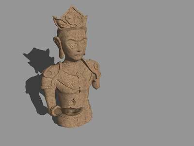 Exquisite Buddha Bust Stone Landscape Sculpture With Intricate Headpiece And Detailed Shoulders 3d model