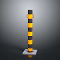 Safety Bollard With Yellow Black Stripes And Orange Rings On Square Base