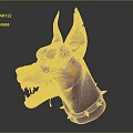 Fierce 3D Doberman Head Model Featuring Brown Black Fur Sharp Teeth Spiked Collar