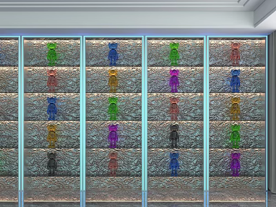 Modern Storage Shelf Unit With Multiple Layers And Colorful Bear Figurines Displayed Neatly 3d model