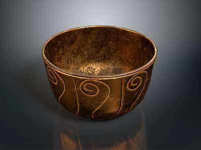 Decorative Copper Bowl With Spiral Patterns And Antique Finish For Home Decor 3d model