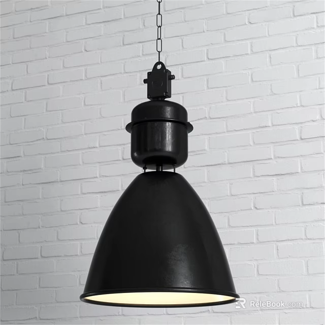 Modern Minimalist Black Metal Pendant Light Hanging Against White Brick Wall 3d model 