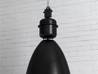 Modern Minimalist Black Metal Pendant Light Hanging Against White Brick Wall 3d model