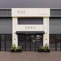 YIJIE Beauty Hair Salon Modern Storefront With Glass Doors And Potted Plants