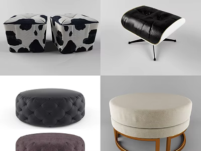 Various Stylish Stools With Cow Print Leather Tufted And Round Metal Leg Designs 3d model