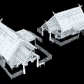 Traditional Wooden Houses With Thatch Roof And Rustic Wooden Frame Design