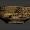 Ancient Ceramic Bowl With Two Handles And Carved Geometric Animal Patterns