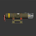 Military Bomb With Yellow Stripe On Support Stand And Technical Label