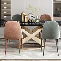 Modern Dining Table Set With Colorful Chairs Black Tabletop And Pendant Light 3d model